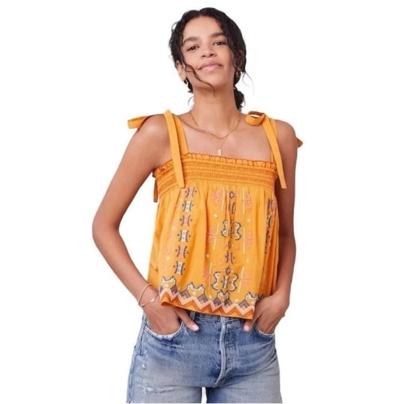 ANTHROPOLOGIE Aliza Embroidered Smocked Swing Tank Babydoll Size Small - Picture 2 of 10
